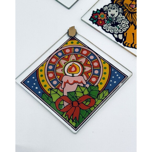 Vintage Christmas Ornament Lot of 5 Glass Cardinal Santa Lion Poinsettia Candle - Picture 6 of 9